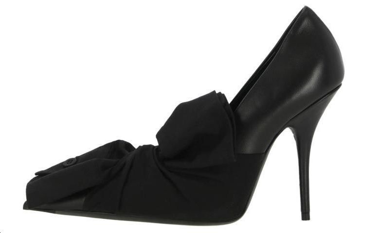 (Women) Balenciaga High Heel 'Black Leather with Cotton Knot Detail' 786220WB1H11000