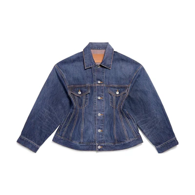 (Women) Balenciaga Hourglass Dark Blue Denim Jacket with Single-Breast Design. 773776TOW584673