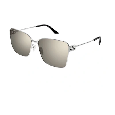 (Women) Balenciaga Irregular Shaped Sunglasses Silver with Lettered Temples BB0338SK006