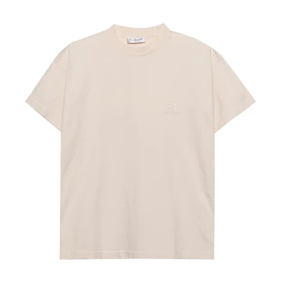 (Women) Balenciaga Khaki Logo Embroidered Oversized Fit T-Shirt. 612965TLV999080