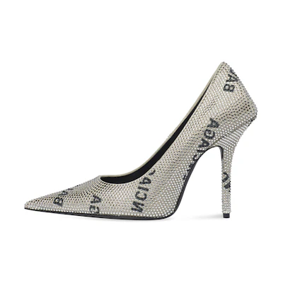 (W) Balenciaga Knife 'All Over Logo Crystal Heel'