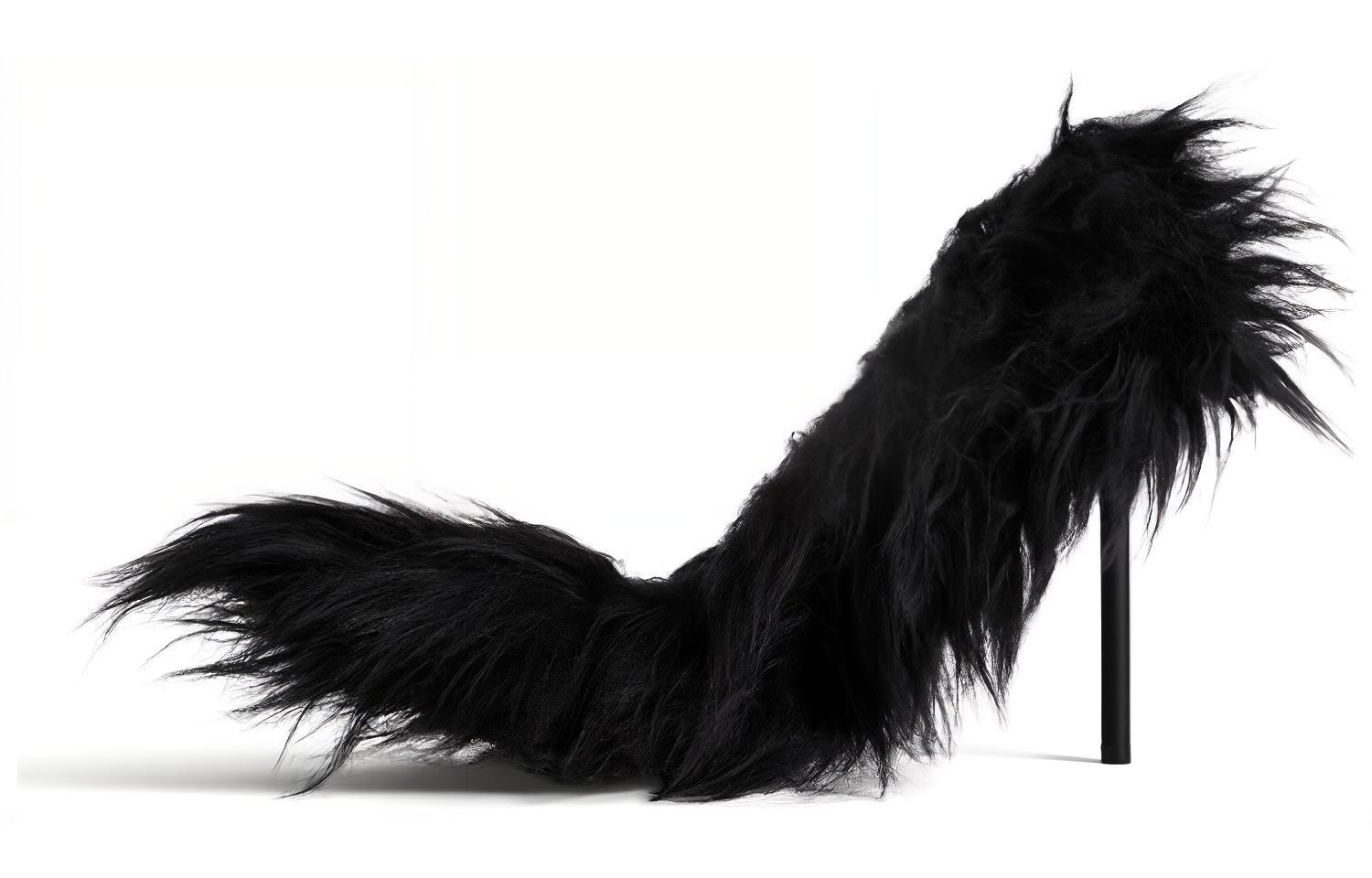 (Women) Balenciaga Knife Booties 'Fur Black Stiletto' 762207W9OA11000