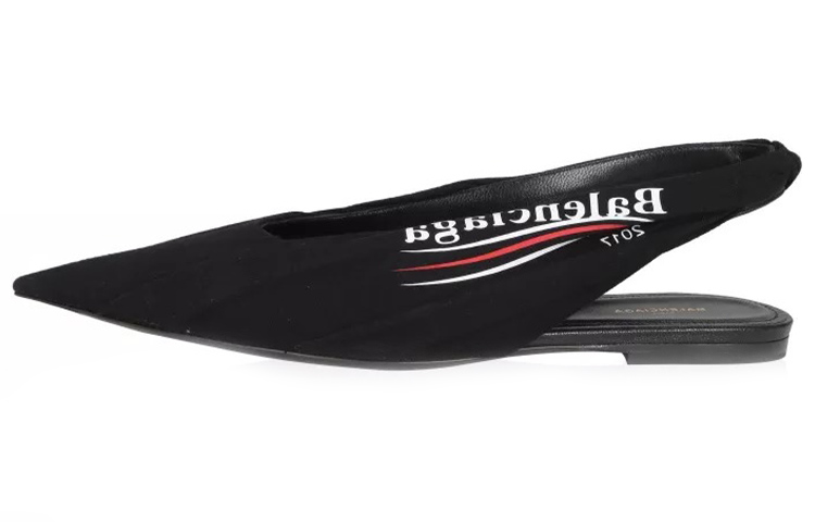 (Women) Balenciaga Knife Slingback Logo Print Casual Flats 'Black' 500619W06001091