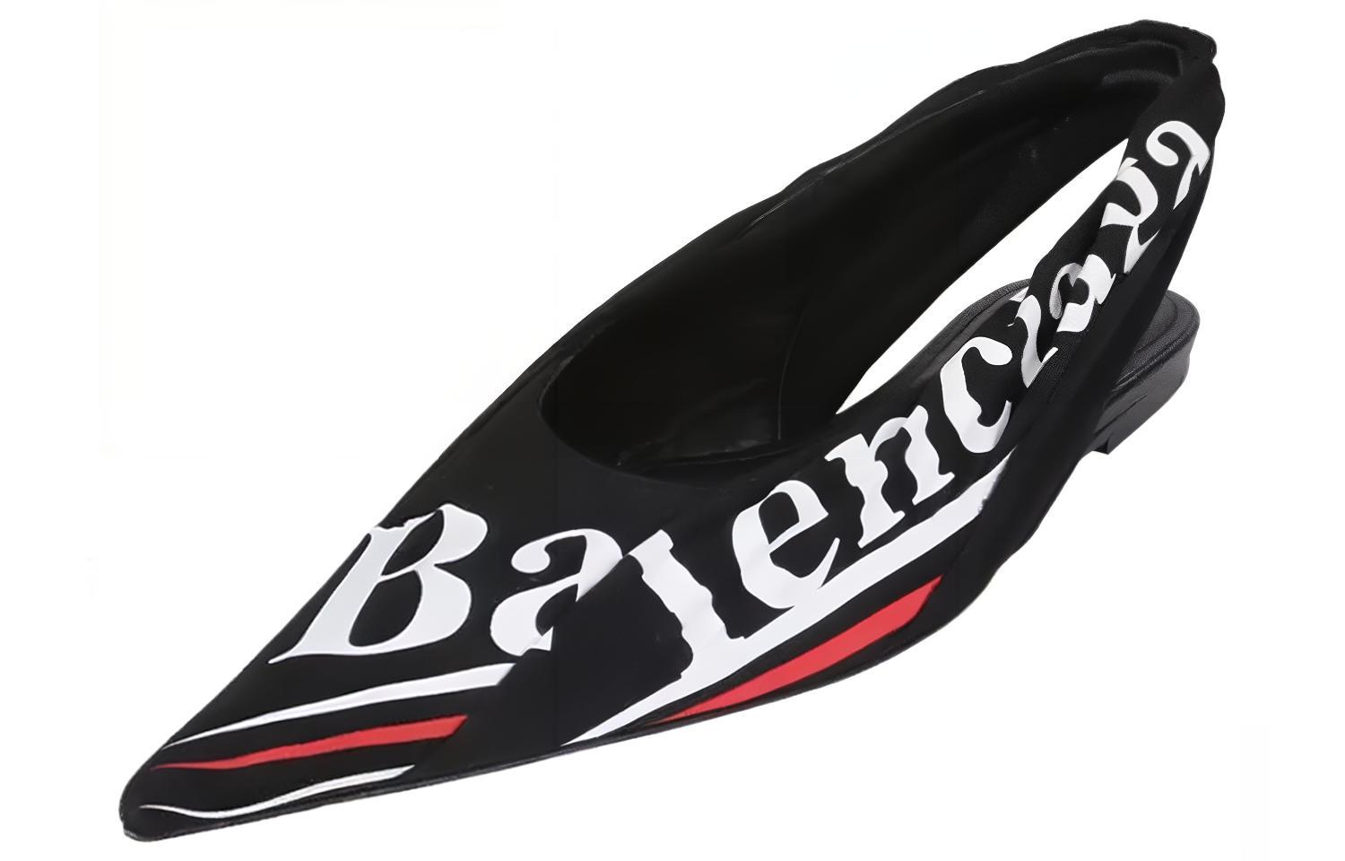 Order (W) Balenciaga Knife Slingback Logo Print Flats ''Schwarz'' 500619W06001091