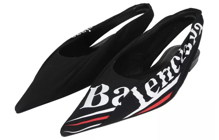 Lookbook (W) Balenciaga Knife Slingback Logo Print Flats ''Schwarz'' 500619W06001091