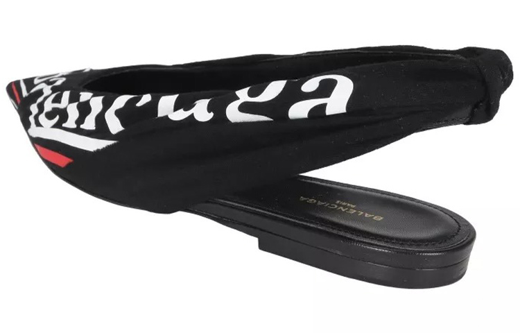Shop (W) Balenciaga Knife Slingback Logo Print Flats ''Schwarz'' 500619W06001091