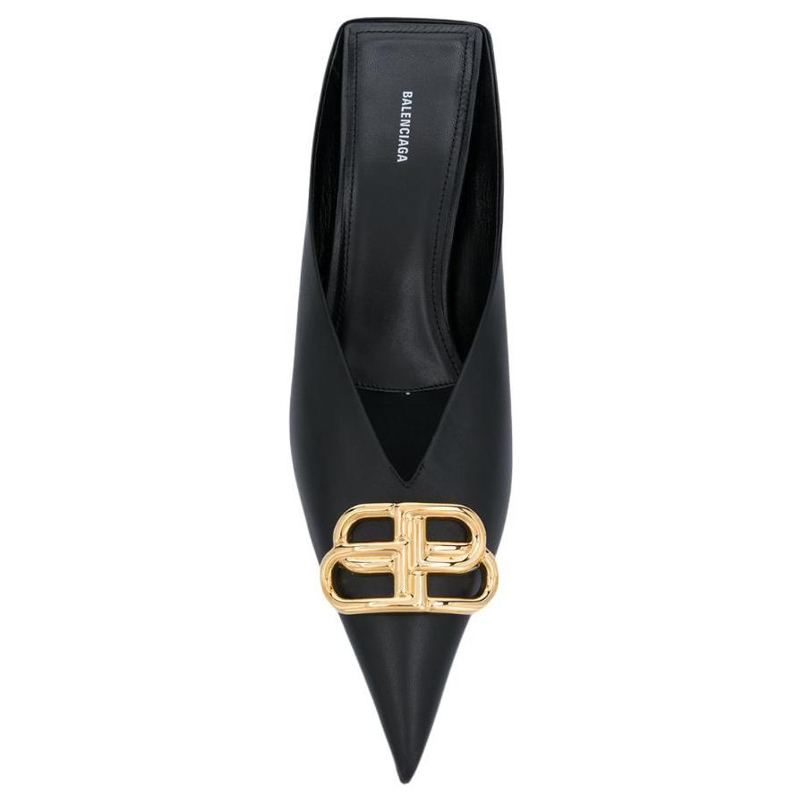 Purchase (W) Balenciaga Leder-Pantoletten ''Schwarze Mode'' 614924WAWN21088