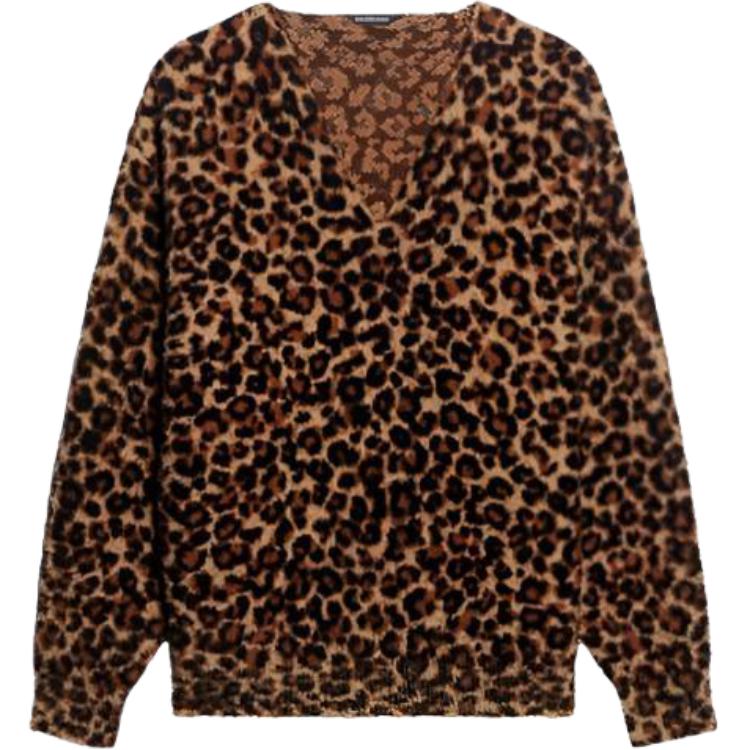 (Women) Balenciaga Leopard Print V-Neck Oversized Sweatshirt Yellow for Women. 675302T32160936