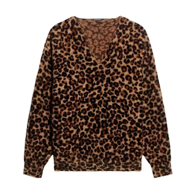 (Women) Balenciaga Leopard Print V-Neck Oversized Sweatshirt Yellow for Women. 675302T32160936