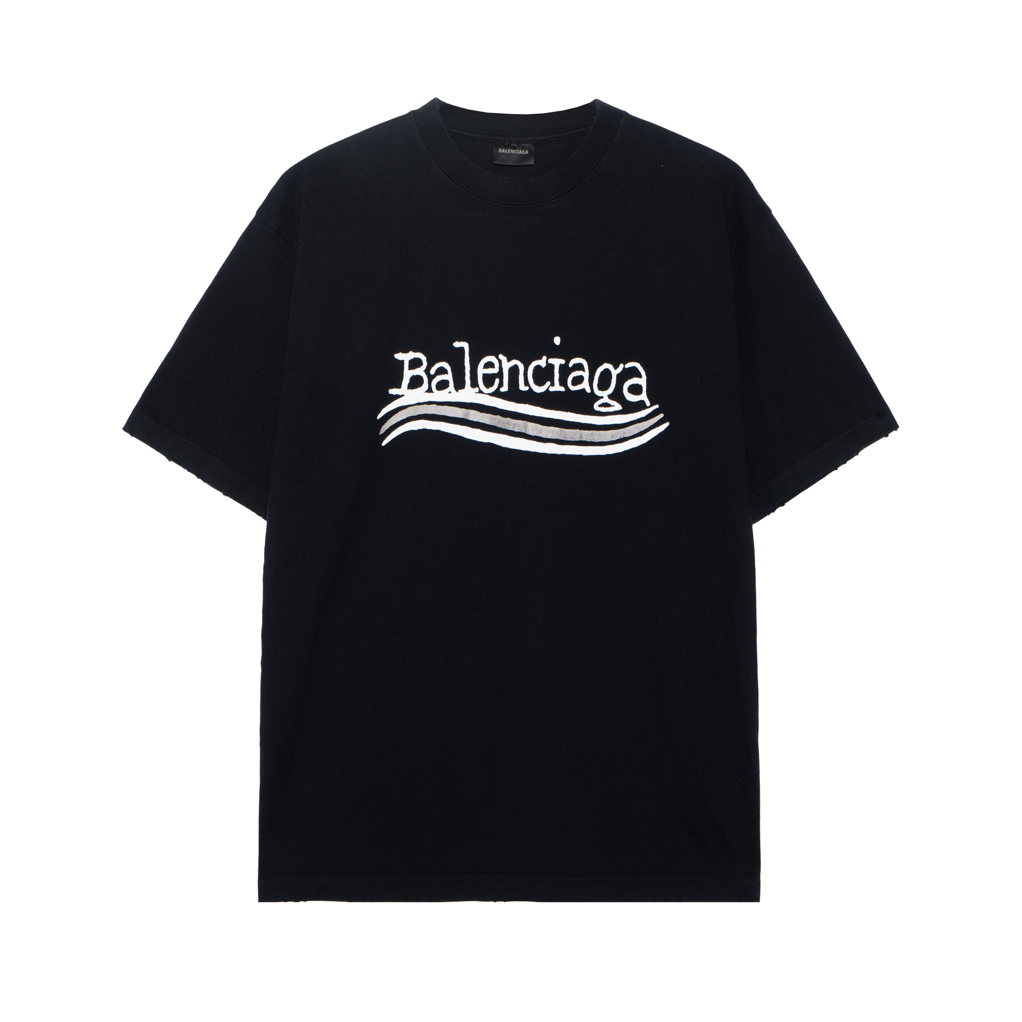 (Women) Balenciaga Letter Print Crew Neck Short Sleeve T-Shirt Women - Black 641655TNVE71197