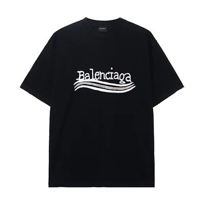(Women) Balenciaga Letter Print Crew Neck Short Sleeve T-Shirt Women - Black 641655TNVE71197
