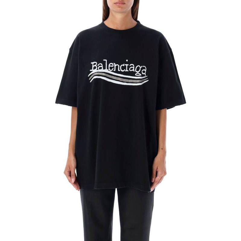 (Women) Balenciaga Letter Print Crew Neck Short Sleeve T-Shirt Women - Black 641655TNVE71197 圖 4