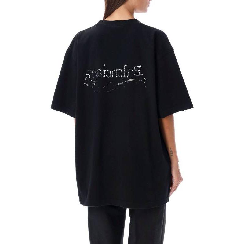 (Women) Balenciaga Letter Print Crew Neck Short Sleeve T-Shirt Women - Black 641655TNVE71197 圖 5