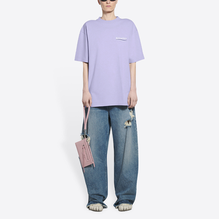 (Women) Balenciaga Letter Print Crewneck T-Shirt Purple Regular Fit 641655TKVJ13072 圖 4