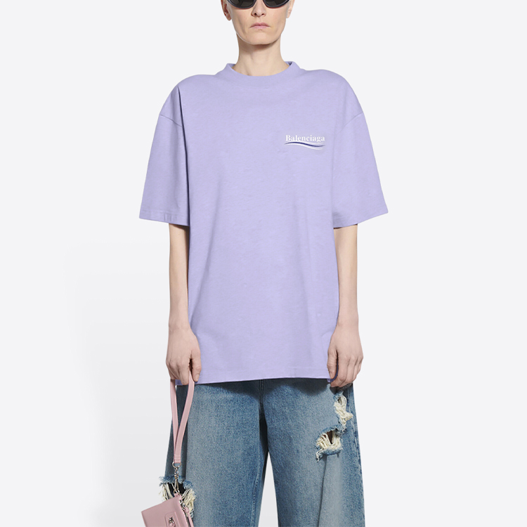 (Women) Balenciaga Letter Print Crewneck T-Shirt Purple Regular Fit 641655TKVJ13072 圖 5