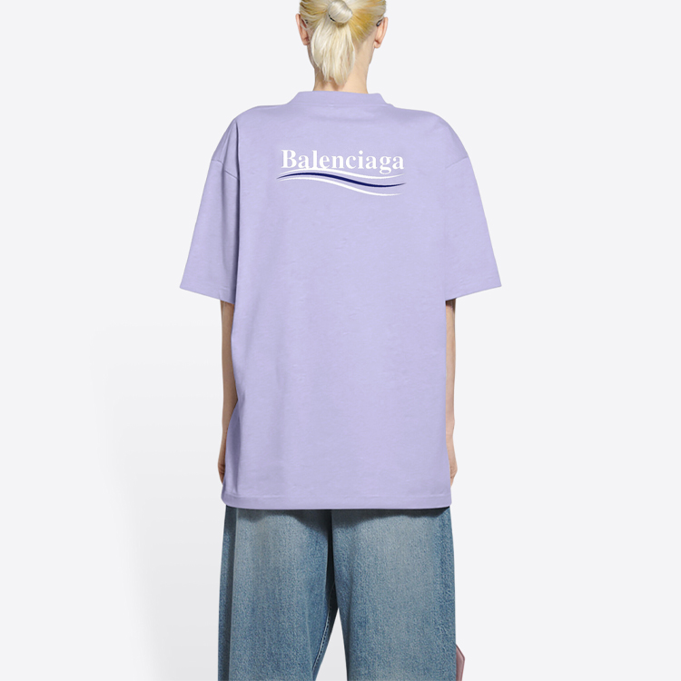 (Women) Balenciaga Letter Print Crewneck T-Shirt Purple Regular Fit 641655TKVJ13072 圖 6