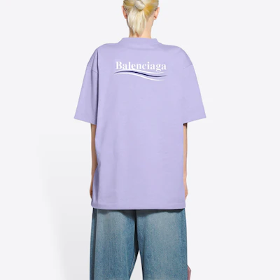 (W) Balenciaga Baju-T Cetak Huruf Ungu Regular Fit. 641655TKVJ13072 Details for (W) Balenciaga Baju-T Cetak Huruf Ungu Regular Fit. 641655TKVJ13072