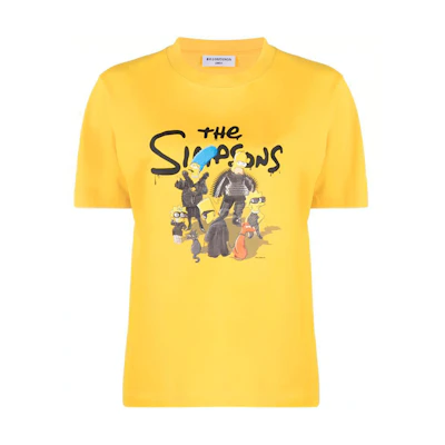 (Women) Balenciaga Letter Print Graphic Tee Short Sleeve Yellow T-Shirt. 670943TLVG70720