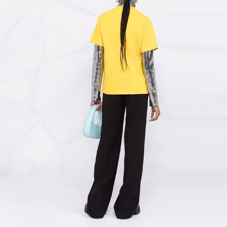 (Women) Balenciaga Letter Print Graphic Tee Short Sleeve Yellow T-Shirt. 670943TLVG70720 圖 4