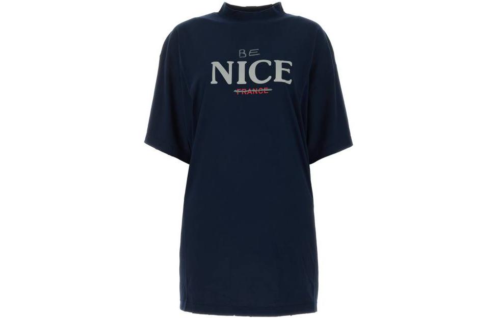 (Women) Balenciaga Letter Print Half-Turtleneck T-Shirt Regular Fit Blue Women. 739028TPVE44140 圖 2