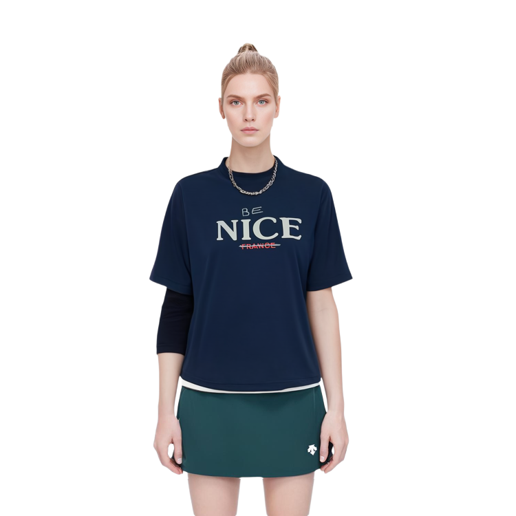 (Women) Balenciaga Letter Print Half-Turtleneck T-Shirt Regular Fit Blue Women. 739028TPVE44140 圖 4