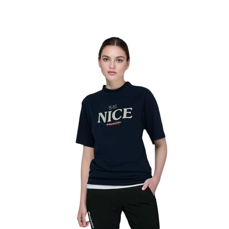 (Women) Balenciaga Letter Print Half-Turtleneck T-Shirt Regular Fit Blue Women. 739028TPVE44140 圖 5