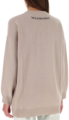 (Women) Balenciaga Logo Crewneck Pullover Sweater in Light Brown. 641617T41099378 Details for (Women) Balenciaga Logo Crewneck Pullover Sweater in Light Brown. 641617T41099378