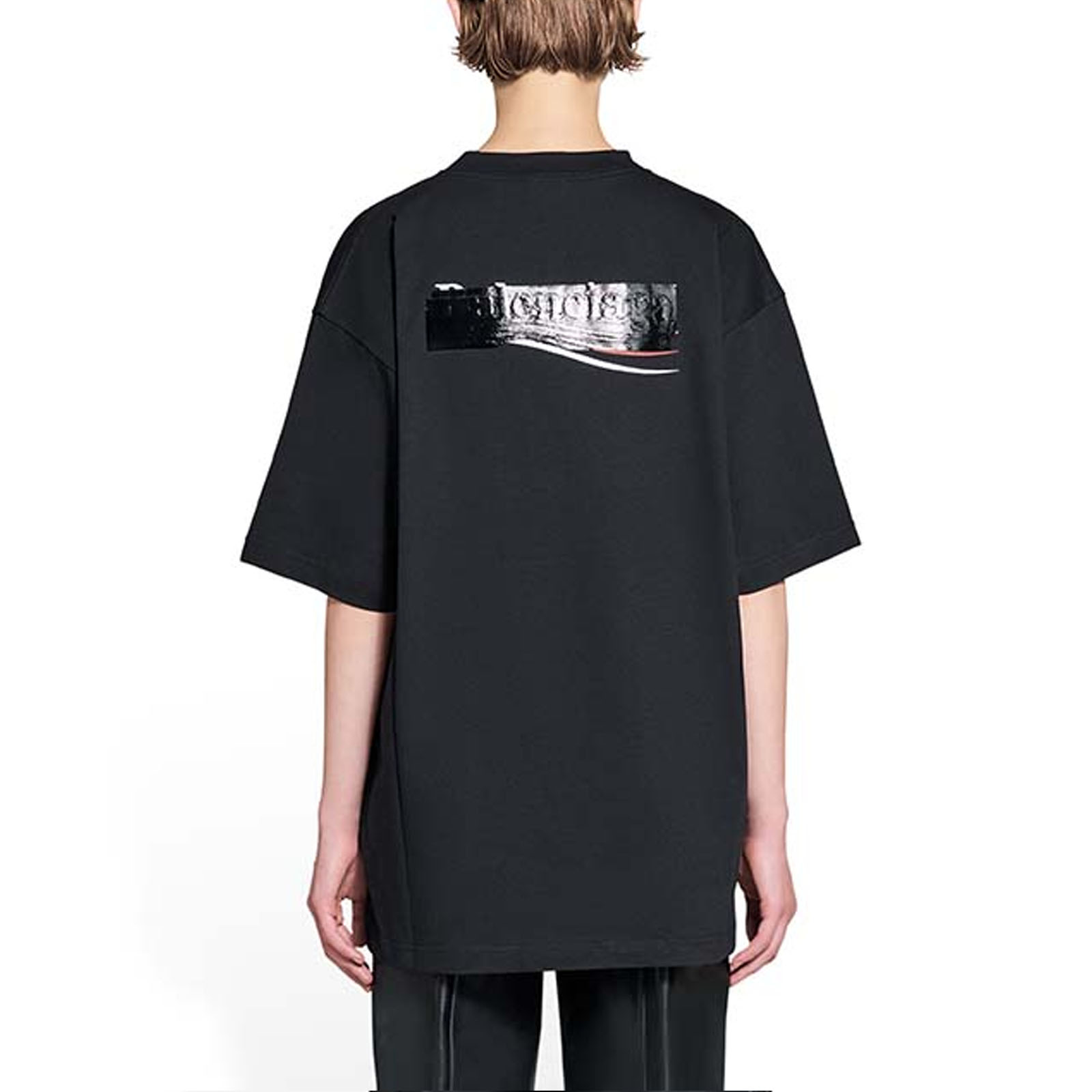 Details for (Women) Balenciaga Logo Crewneck Short Sleeve Tee FW22  Black Loose Fit. 641655TNVG11089