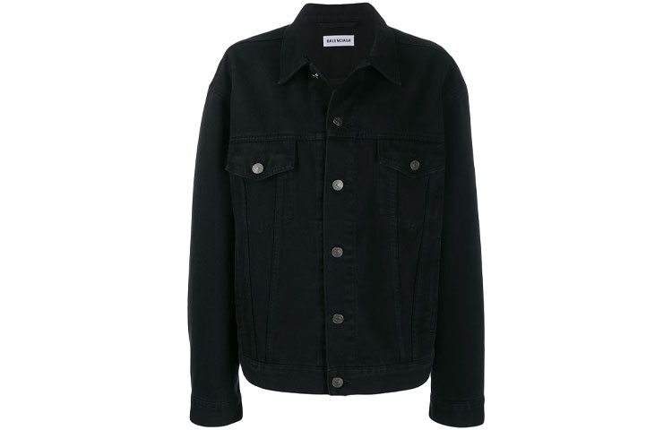 (Women) Balenciaga Logo Denim Jacket Long Sleeve Regular Fit Women’s Black. 571449TEW051105