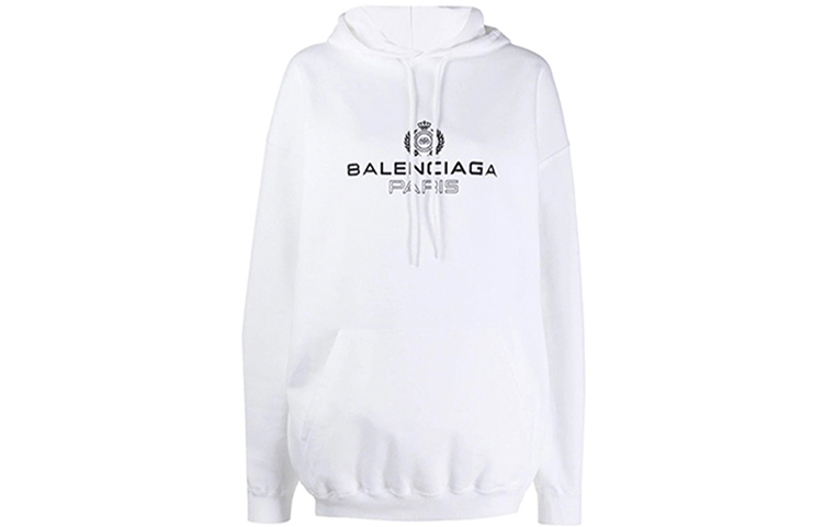 (Women) Balenciaga Logo Embroidered Drawstring Hoodie White Loose Fit 578135TGV709000