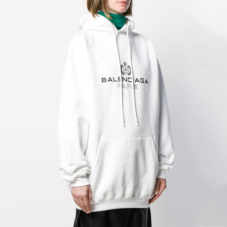 (Women) Balenciaga Logo Embroidered Drawstring Hoodie White Loose Fit 578135TGV709000 圖 3