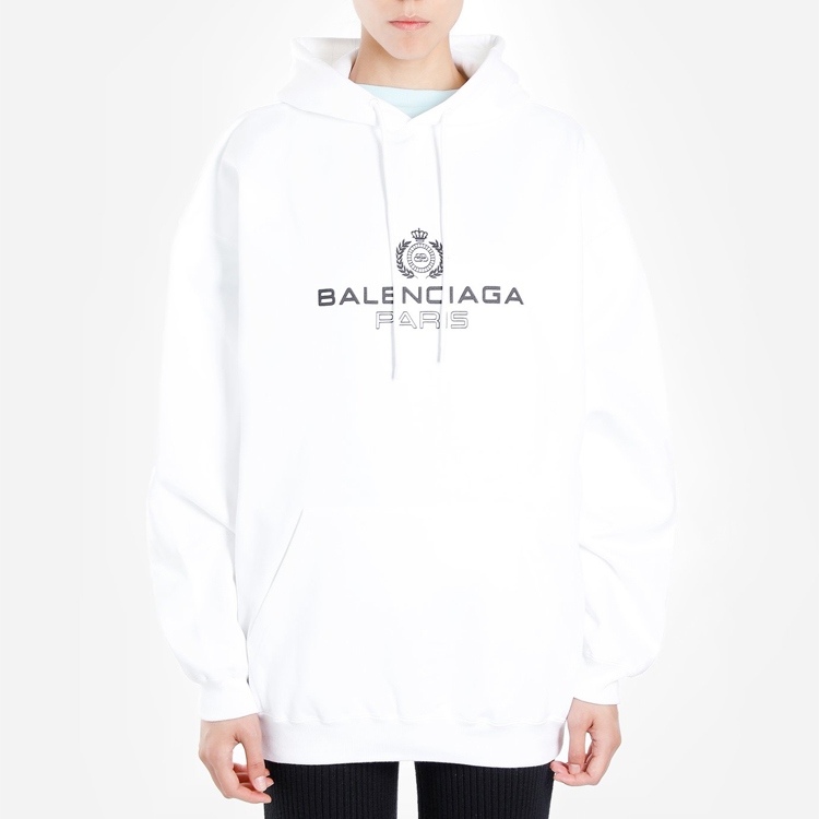 (Women) Balenciaga Logo Embroidered Drawstring Hoodie White Loose Fit 578135TGV709000 圖 5