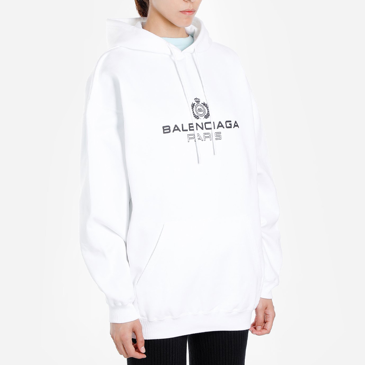 (Women) Balenciaga Logo Embroidered Drawstring Hoodie White Loose Fit 578135TGV709000 圖 6