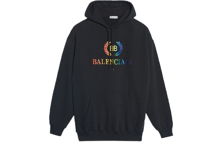 (Women) Balenciaga Logo Embroidered Rainbow Wheat Hoodie Black 570798TEV501000 圖 2