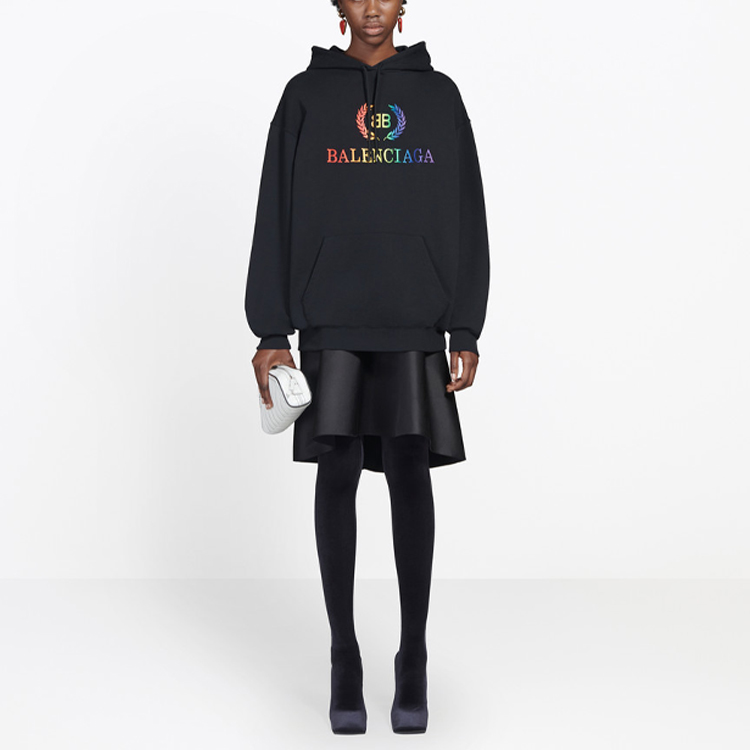 (Women) Balenciaga Logo Embroidered Rainbow Wheat Hoodie Black 570798TEV501000 圖 4