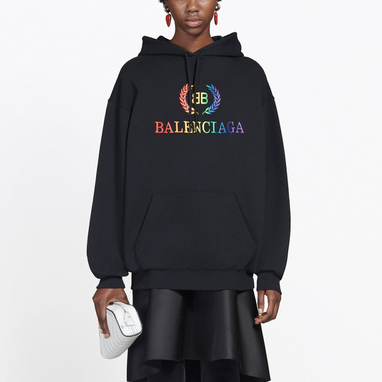(Women) Balenciaga Logo Embroidered Rainbow Wheat Hoodie Black 570798TEV501000 圖 5