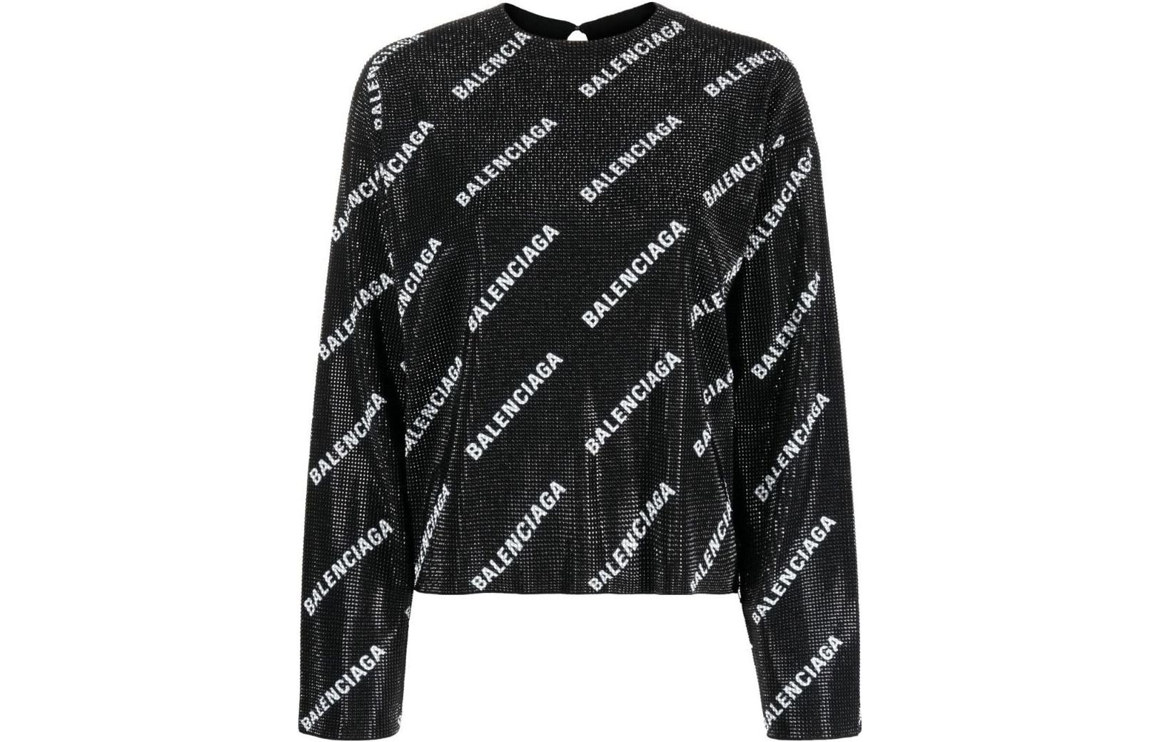 (Women) Balenciaga Logo FW22 Crystal Embellished Sweater  Black. 704572T16531070