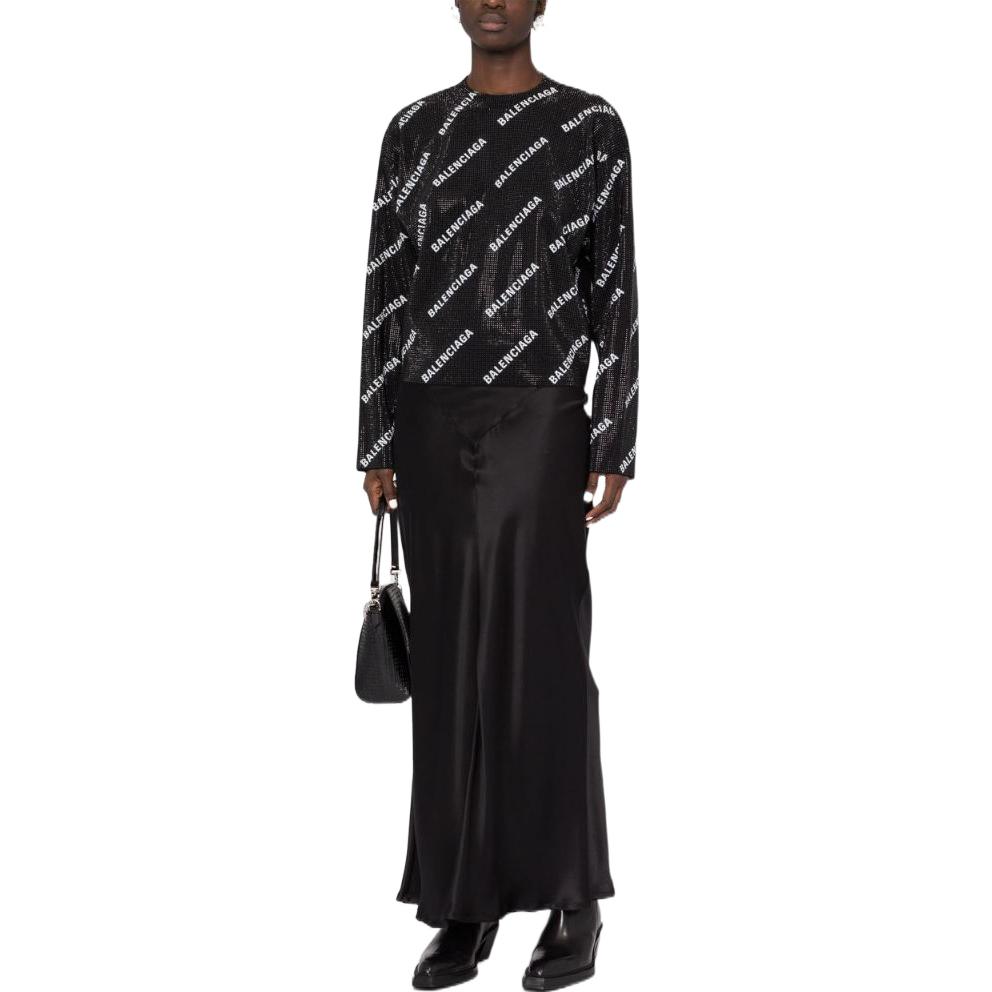 Lookbook (W) Suéter Negro Balenciaga Logo FW22 con Cristales. 704572T16531070
