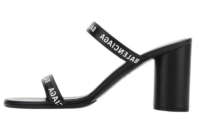 (W) Balenciaga Logo High Heel Round Toe Fashion Sandals 'Black'