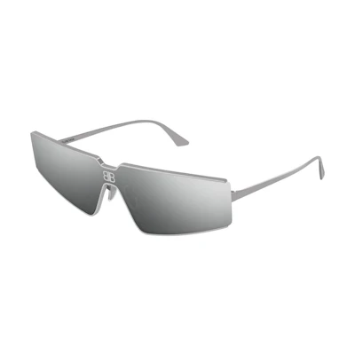 (Women) Balenciaga Logo Irregular Metal Sunglasses Silver for Women. BB0192S004004