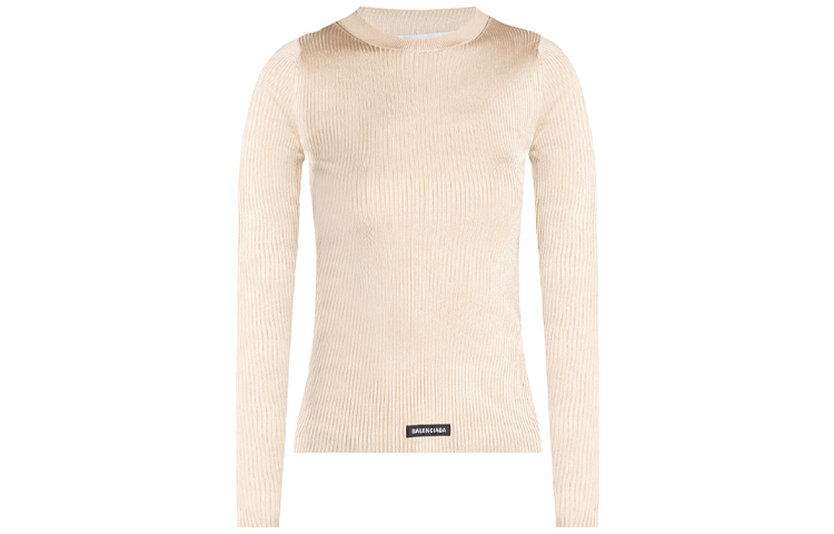 (Women) Balenciaga Logo Knit Slim-Fit Crewneck Sweater Off-White. 678565T61939501