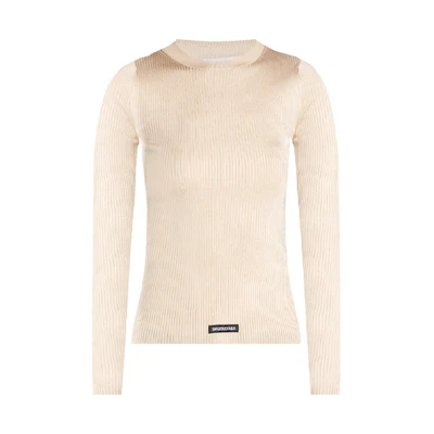 (Women) Balenciaga Logo Knit Slim-Fit Crewneck Sweater Off-White. 678565T61939501