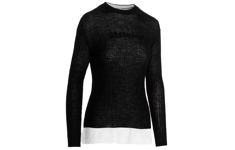 (Women) Balenciaga Logo Long-Sleeve Wool Knit Sweater Black 641359T15799040