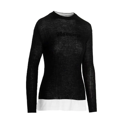 (Women) Balenciaga Logo Long-Sleeve Wool Knit Sweater Black 641359T15799040