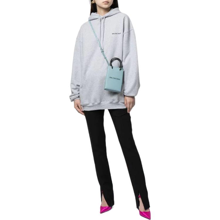 Lookbook (Women) Balenciaga Logo Print  Pullover Hoodie Grey 578135TIV841167