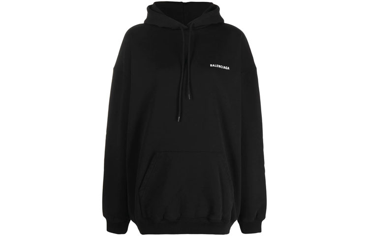 (Women) Balenciaga Logo Print Black Hoodie Women’s Regular Fit Long Sleeve Pullover 578135TIV841070