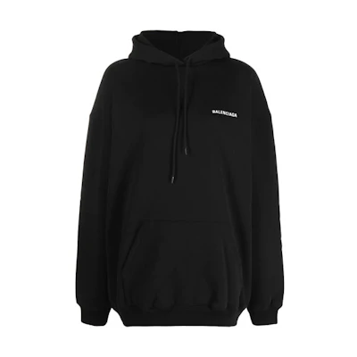 (Women) Balenciaga Logo Print Black Hoodie Women’s Regular Fit Long Sleeve Pullover 578135TIV841070