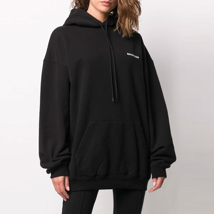 Lookbook (W) 巴黎世家Logo印花黑色連帽上衣 女款常規版型長袖套頭衫 578135TIV841070