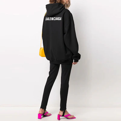 (W) 巴黎世家Logo印花黑色連帽上衣 女款常規版型長袖套頭衫 578135TIV841070 Shop (W) 巴黎世家Logo印花黑色連帽上衣 女款常規版型長袖套頭衫 578135TIV841070