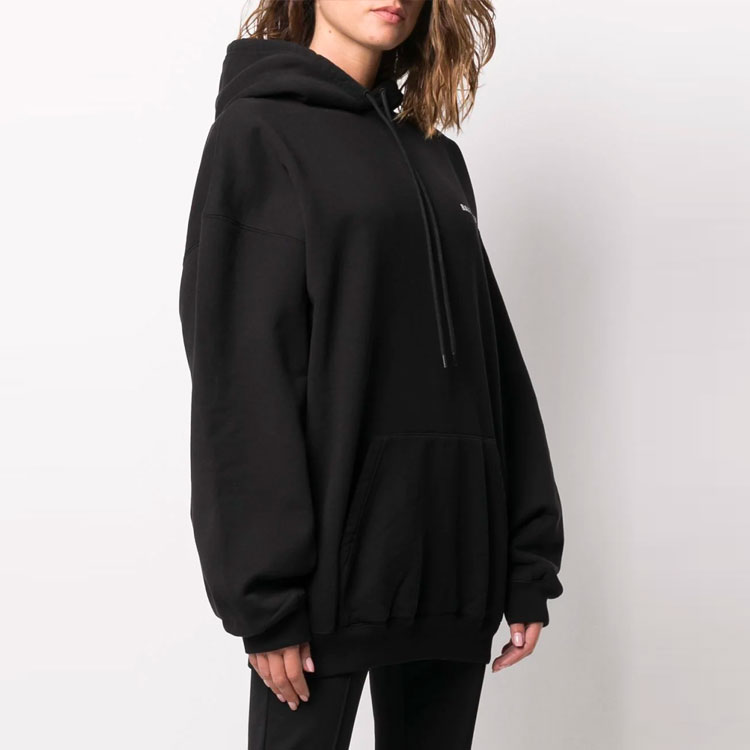 Purchase (W) 巴黎世家Logo印花黑色連帽上衣 女款常規版型長袖套頭衫 578135TIV841070